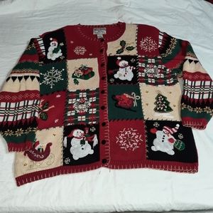 Vintage tacky ugly granny Holiday Christmas snowman sweater 2x